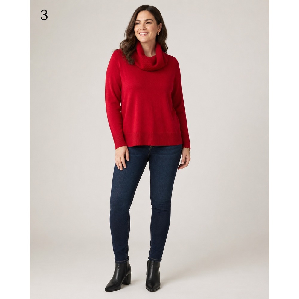 Talbots Turtleneck Sweater Womens Small Petite Red 100% Pure Merino Wool Ribbed